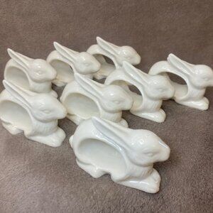 VTG Porcelain White Rabbit Napkin Rings Stafford Set of 8 Spring/ Easter Table